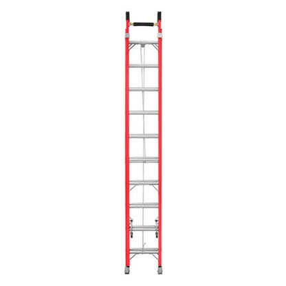 Butterfly red aluminum extendable ladder for electrical work with insulated rails and non slip rungs