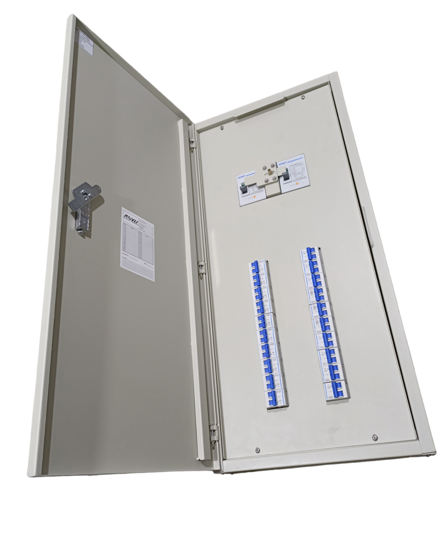 Chint 160A 2 pole MCCB panel board open gray metal distribution board with two breaker rows