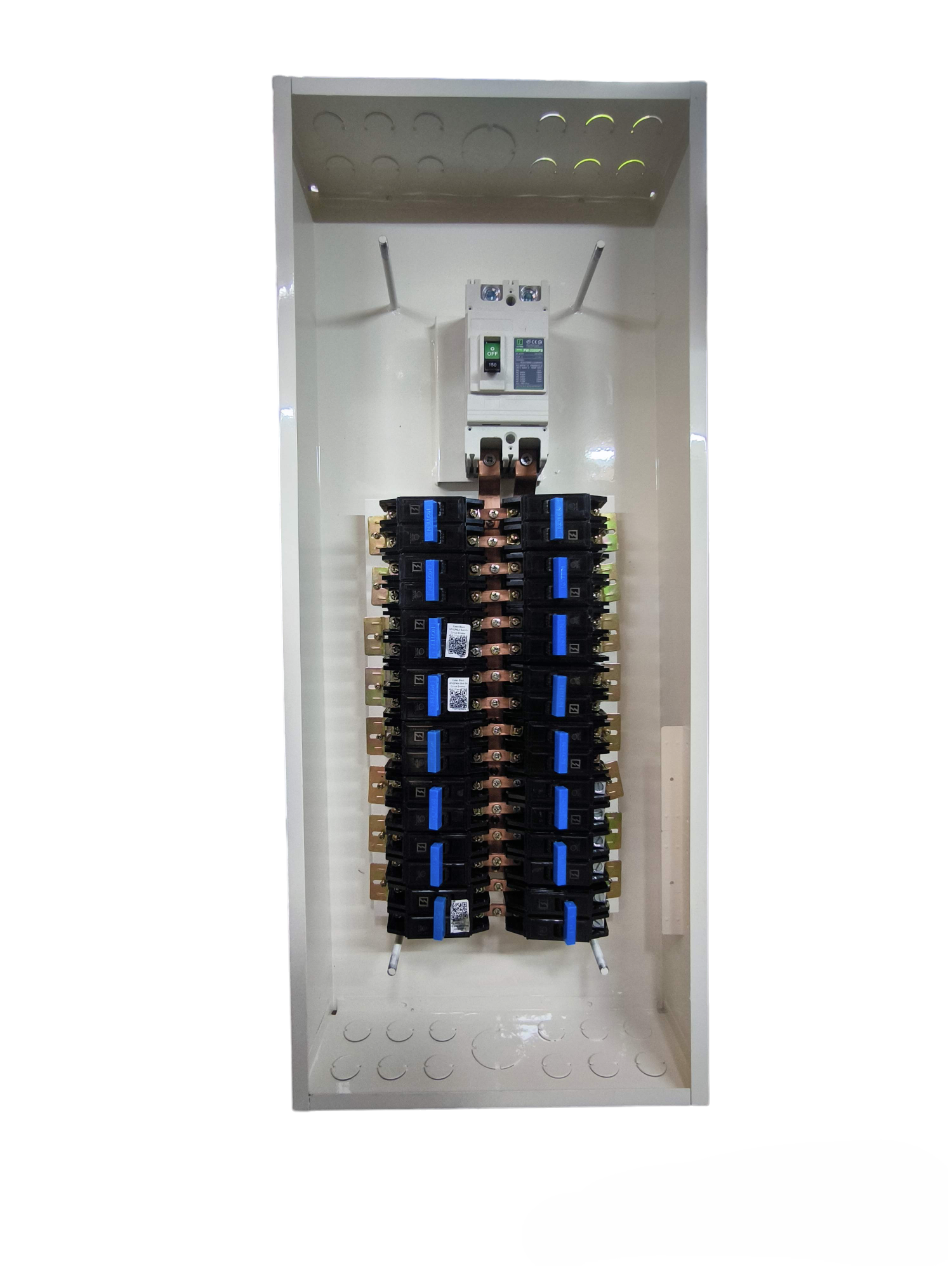 Koten Panel Board 225A 2Pole 250SPS white metal electrical panel with dual breaker rows and main switch