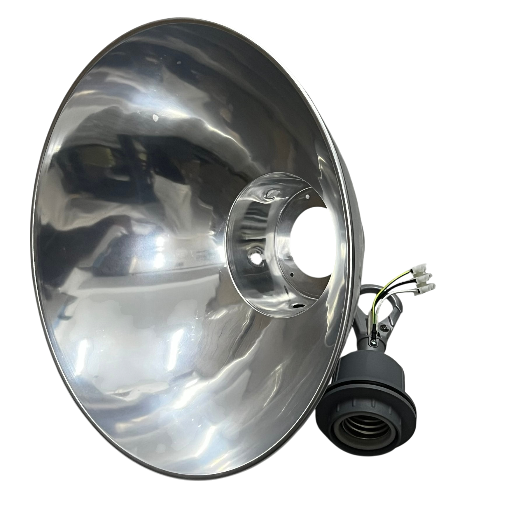 Biglite Omni industrial pendant light with 14 Inch aluminum reflector With Omni E40 Socket. durable polished finish