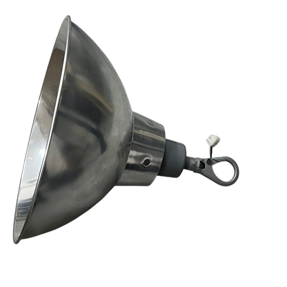 Biglite and Omni 14 Inch aluminum reflector With Omni E40 Socket. Polished aluminum pendant with clamp