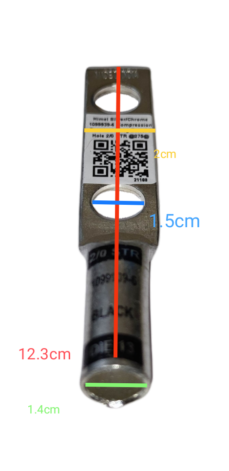 Utilux Terminal Lugs Long Barrel 2 Holes 60mm silver electrical lug closeup showing measurements
