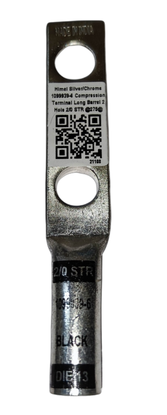 Utilux silver compression terminal lug with long barrel and two holes Terminal Lugs Long Barrel 2 Holes 60mm