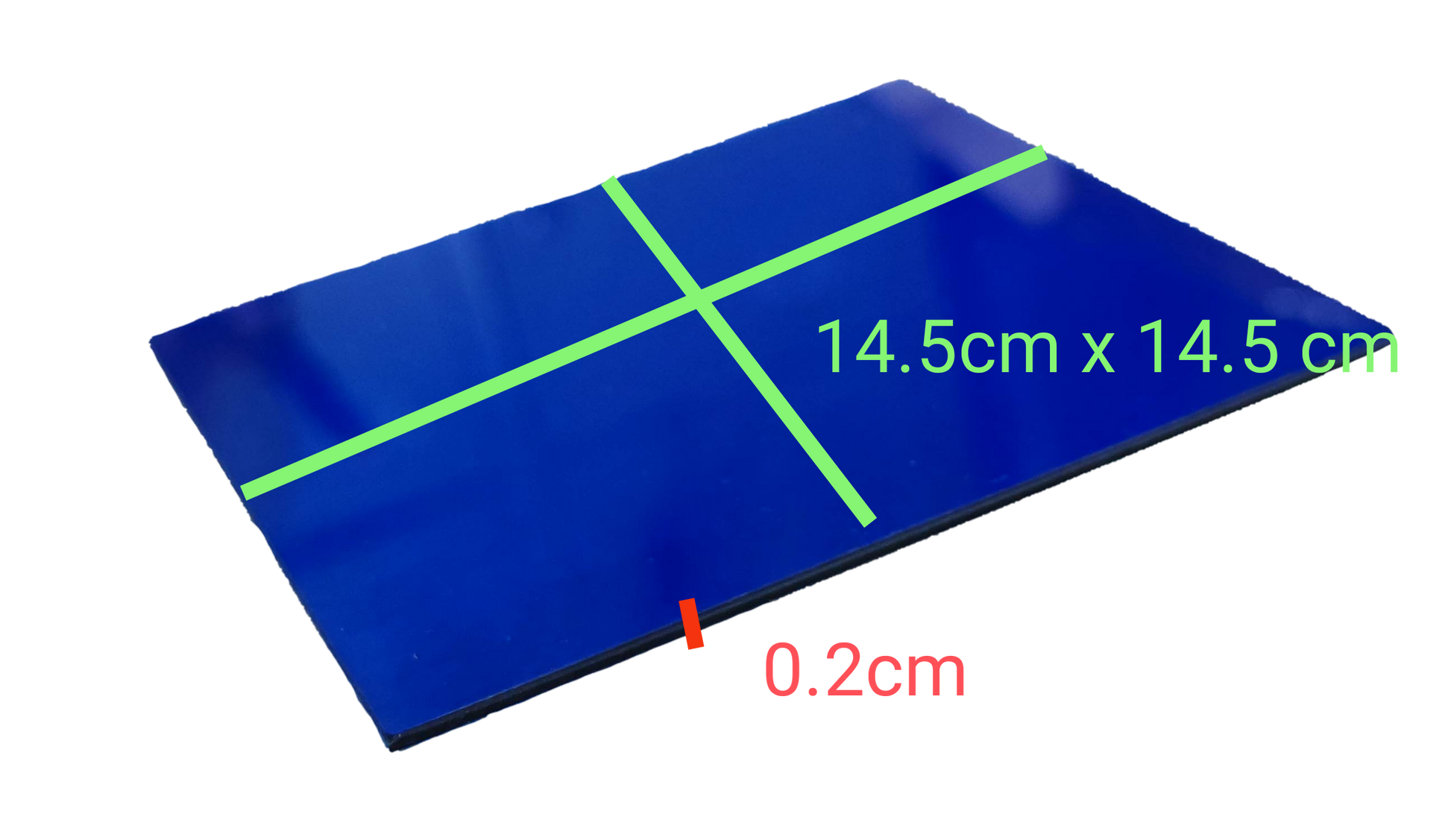 ptical Filter Blue 14.5cm x 14.5cm rectangular blue optical filter with 0.2cm thickness