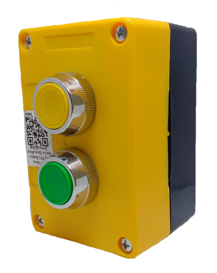 Electx push button switch in surface box featuring two colored buttons for easy operation