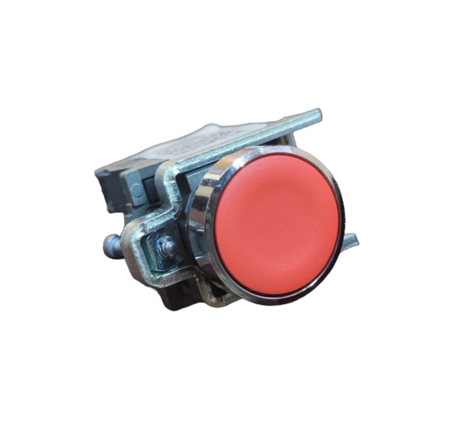 Schneider Push Button Switch Red Normally Open with metal frame and red circular button