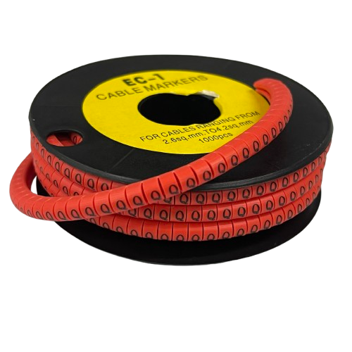 Grippes Q Marker Red 2.6mm to 4.2mm 1000pcs cable management markers on a black spool