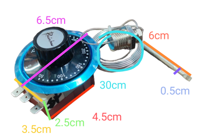Grippes water dispenser part featuring a Rainbow thermostat 0 to 320 degrees with detailed measurements