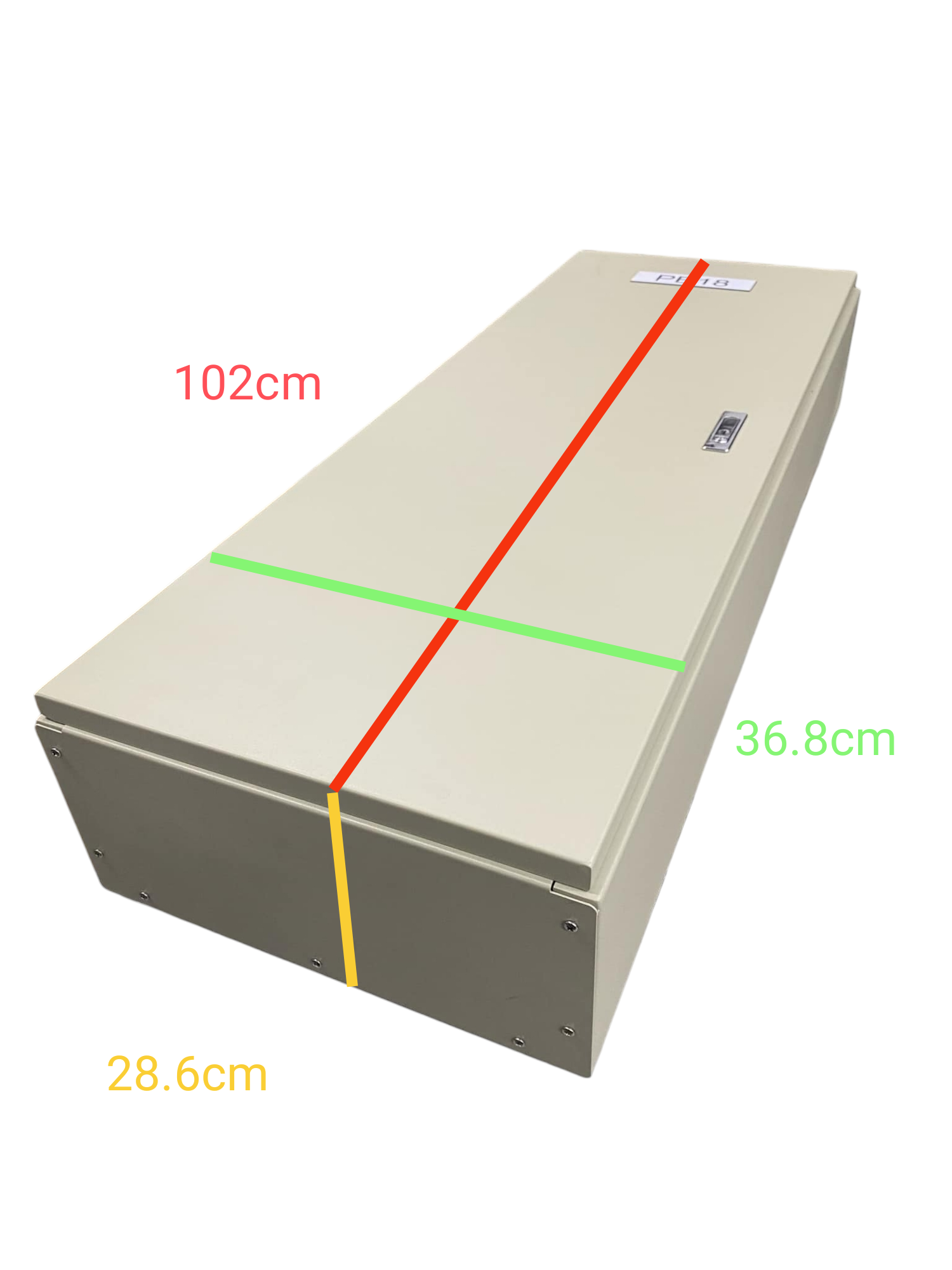 Chint 225A 2 pole MCCB panel board beige metal enclosure showing rectangular box with dimensions 102cm 37cm 29cm
