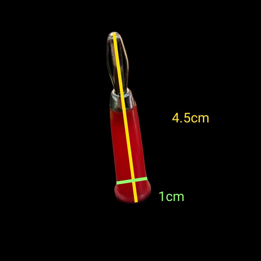 Red and black banana plug electrical circuitry part measuring 4.5 cm by 1 cm from Electx Electrical Supply