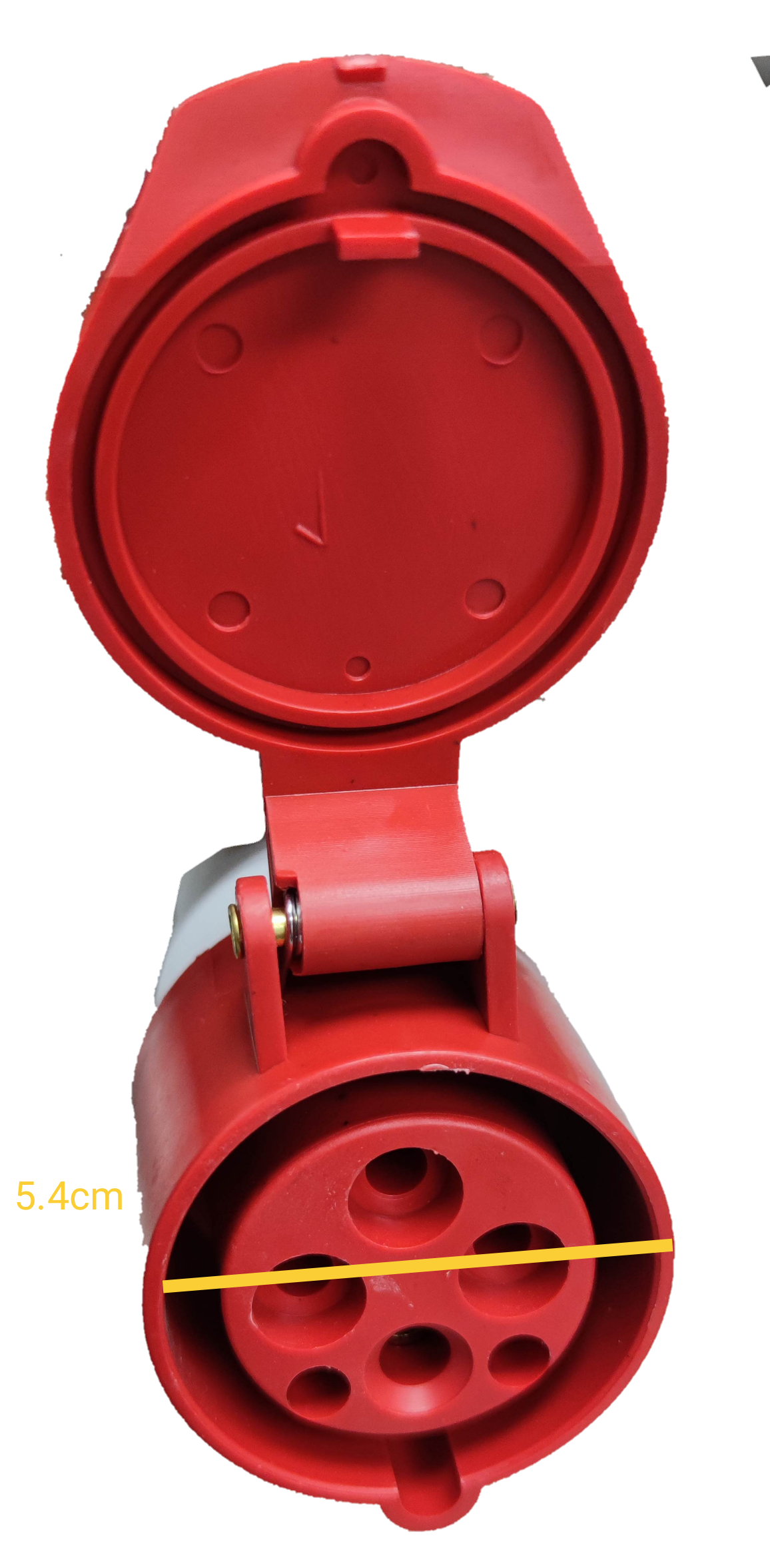 Grippes industrial outlet cord connector 16A in red with five connection ports for reliable electrical wiring