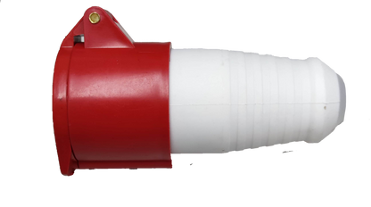 Grippes industrial outlet cord connector 16A in red and white, designed for heavy-duty electrical connections