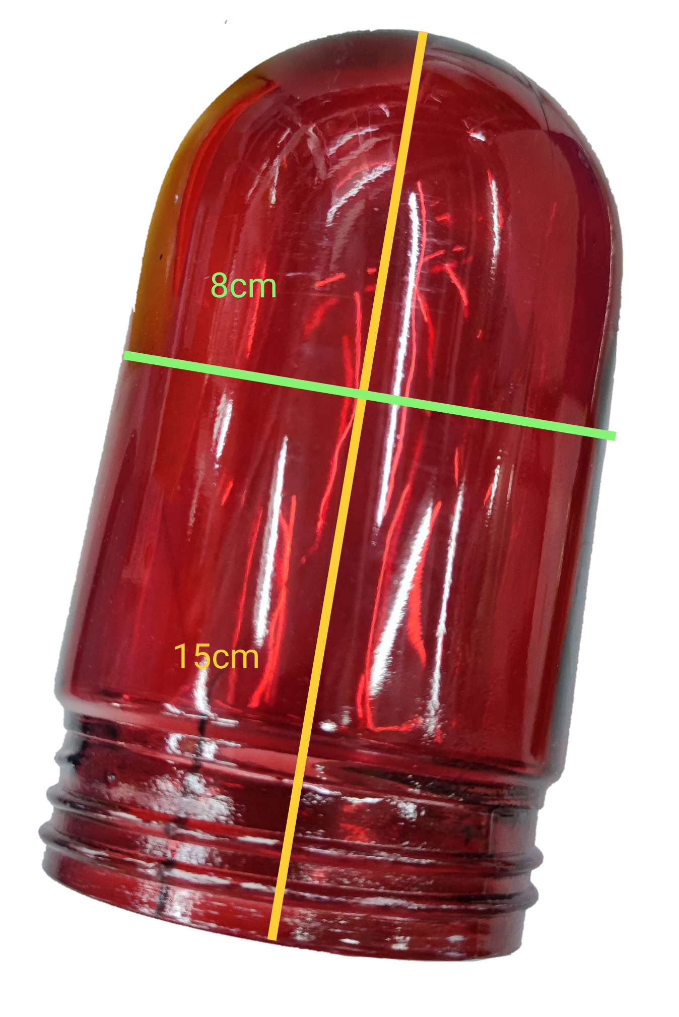 Biglite red vapor lamp glass cover measuring 15 cm height and 8 cm diameter for lighting installation