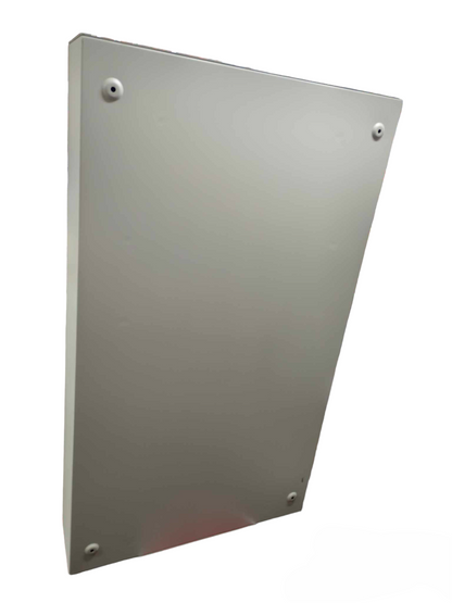 Schneider 3 pole main circuit breaker panel with grey metal cover for electrical safety