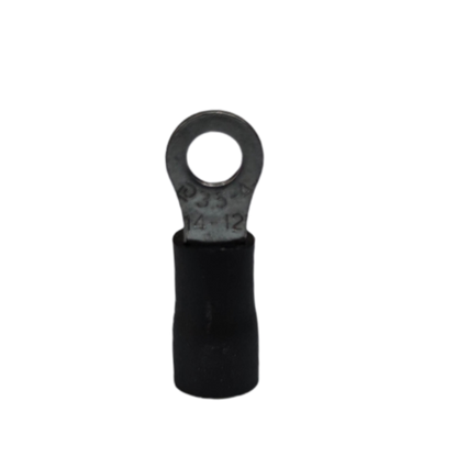 Black ring type terminal lugs for wiring with a metal eyelet for secure connections