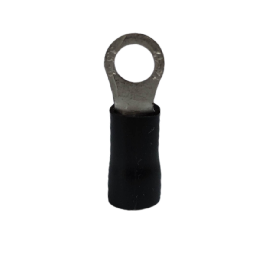 Ring type terminal lugs for wiring, featuring a durable connector with a black insulation sleeve