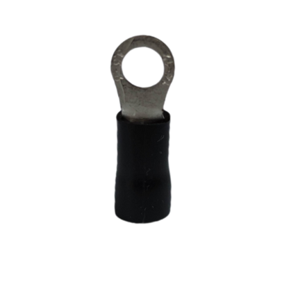 Ring type terminal lugs for wiring, featuring a durable connector with a black insulation sleeve