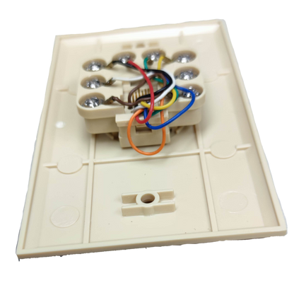 Taiwan made RJ45 wall socket for ethernet with visible colored wiring and screw terminals