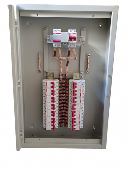 Electx Electrical Supply distribution panel MTS Main 63A 2Pole with 14 Branches 2 Pole copper busbars and 14 circuit breakers