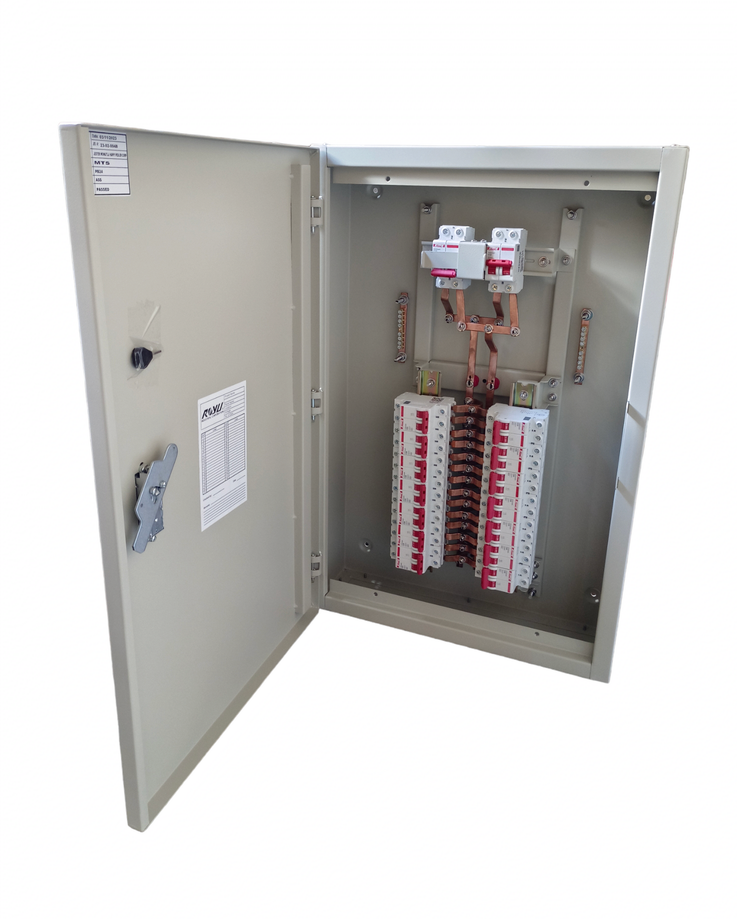 Electx Electrical Supply MTS Main 63A 2Pole with 14 Branches 2 Pole metal distribution panel with open door and breakers