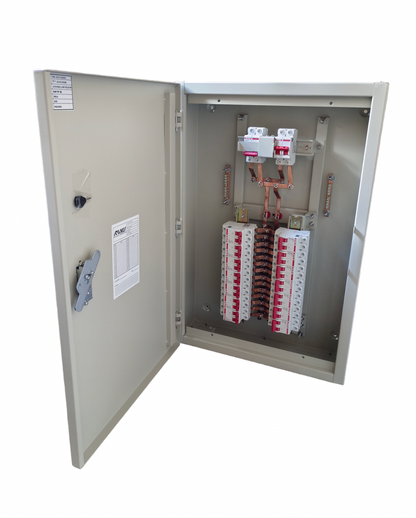 Electx Electrical Supply MTS Main 63A 2Pole with 14 Branches 2 Pole metal distribution panel with open door and breakers