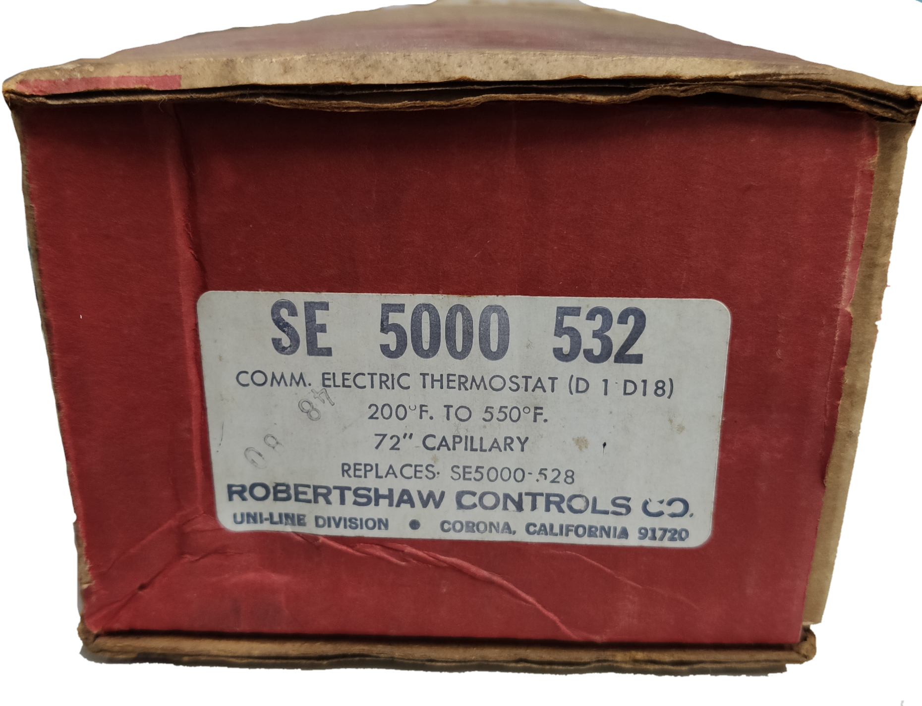 Robertshaw Thermostat 200F to 550F in original red packaging with product label and specifications