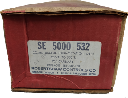 Robertshaw Thermostat 200F to 550F in original red packaging with product label and specifications