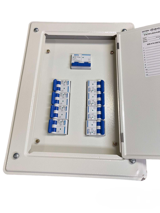 Royu and Koten Panel Board with 125A 2Pole Main white electrical circuitry with circuit breakers