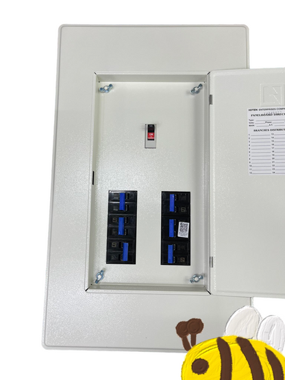 Koten 6 Branches 225A 2P Main Pane Board metal enclosure with six branch breakers and open hinged door