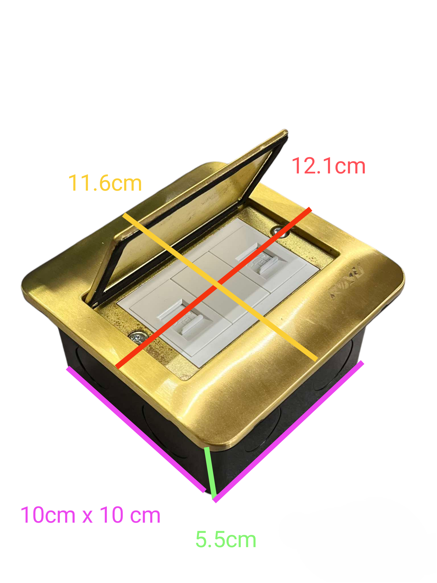 Royu Floor Outlet 2 Gang LAN Outlet in brass finish with flip cover and compact design