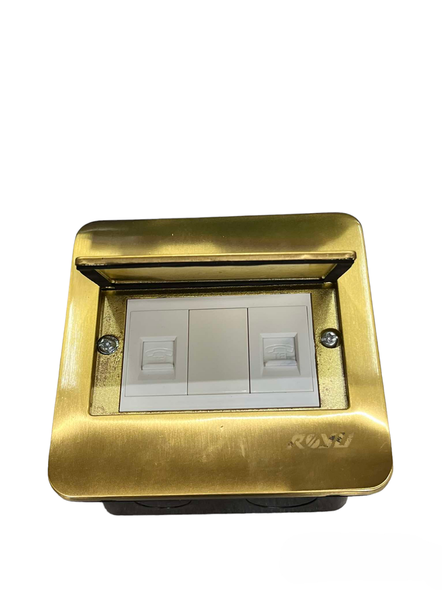 Royu Floor Outlet 2 Gang LAN Outlet with brass finish and two LAN ports for network connections