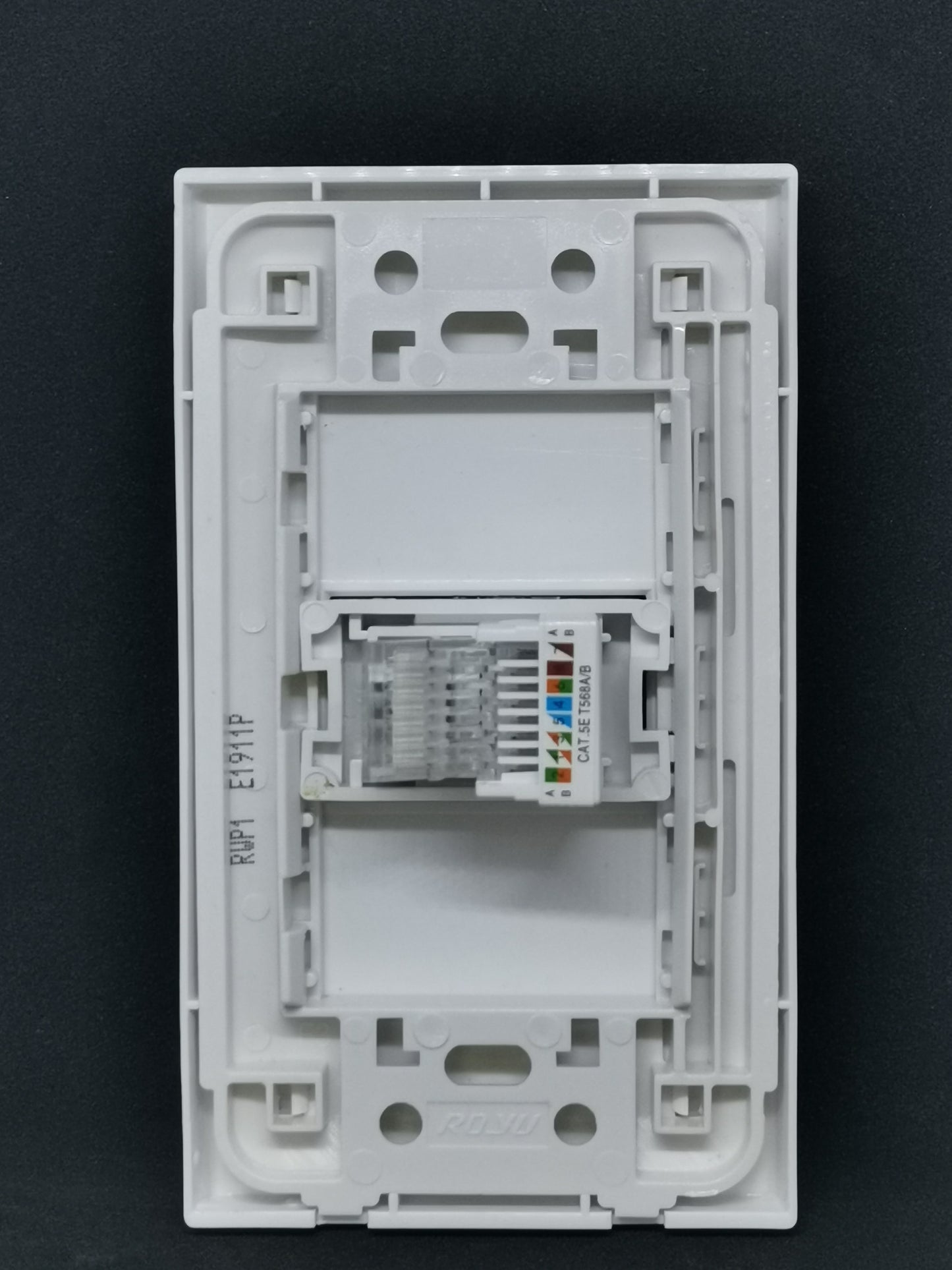Royu 1 Gang LAN Outlet Cat5e white wall plate with Cat5e keystone jack mounted in frame