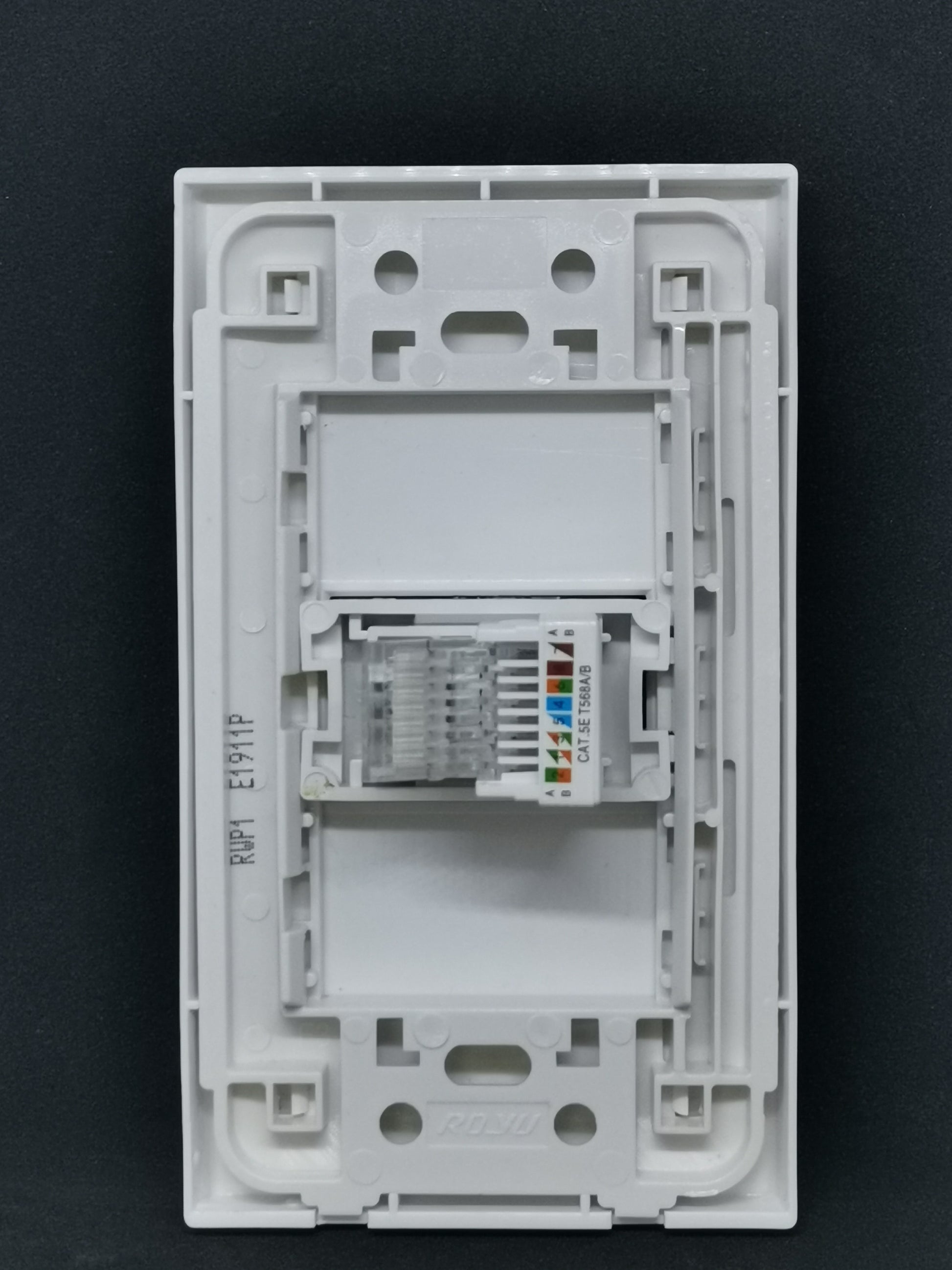 Royu 1 Gang LAN Outlet Cat5e white wall plate with Cat5e keystone jack mounted in frame