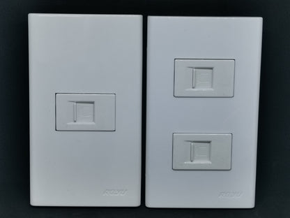 Royu 2 Gang LAN Outlet with Plate Wide white wall plates side by side showing single and double LAN ports