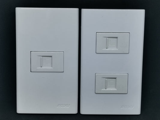 Royu 2 Gang LAN Outlet with Plate Wide white wall plates side by side showing single and double LAN ports