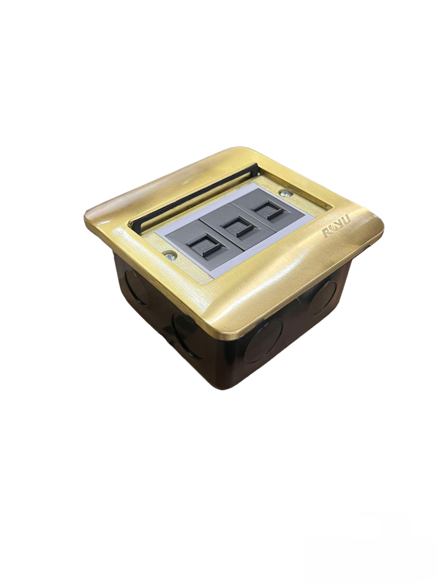 Royu Floor Outlet 3 Gang LAN Outlet Dark Gray with gold frame for seamless floor installation