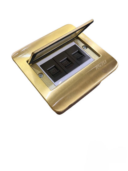 Royu Floor Outlet 3 Gang LAN Outlet Dark Gray with gold metallic frame and protective cover