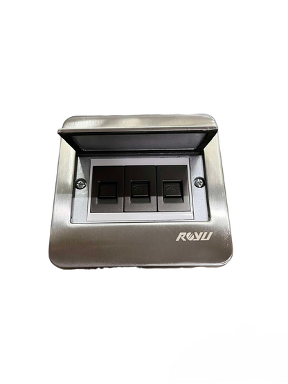 Royu Floor Outlet 3 Gang LAN Outlet Dark Gray with stainless steel cover for floor installation