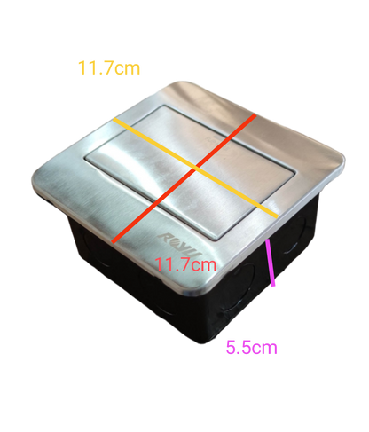 Royu floor outlet fixture for RWF50 with stainless steel cover and square design measuring 11.7 cm