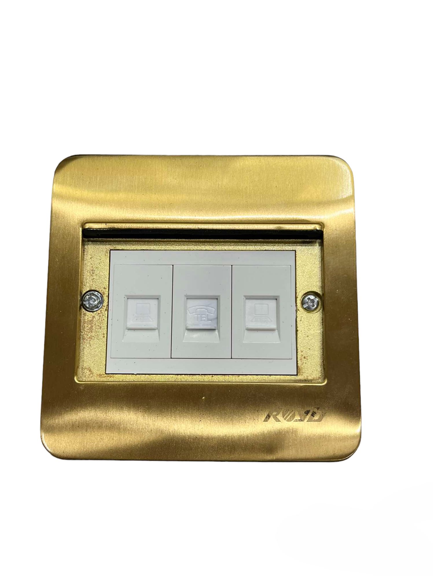 Royu Floor Outlet TEL and 2 LAN Outlet with brass finish for power points switches and plugs