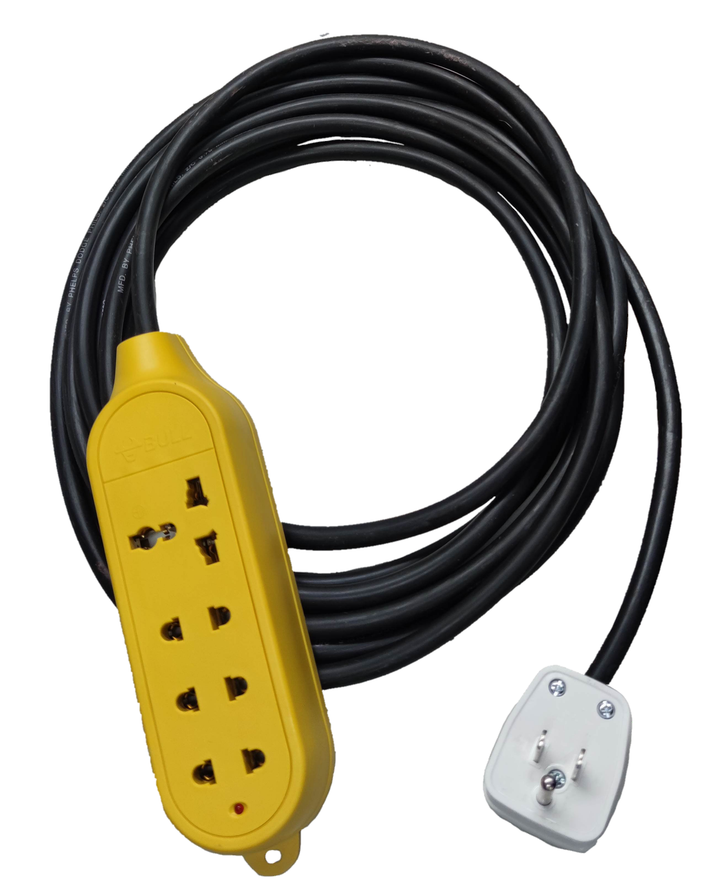 Royal Cord Bull GNTP-C5 extension with yellow 6-outlet power strip and black heavy-duty cord