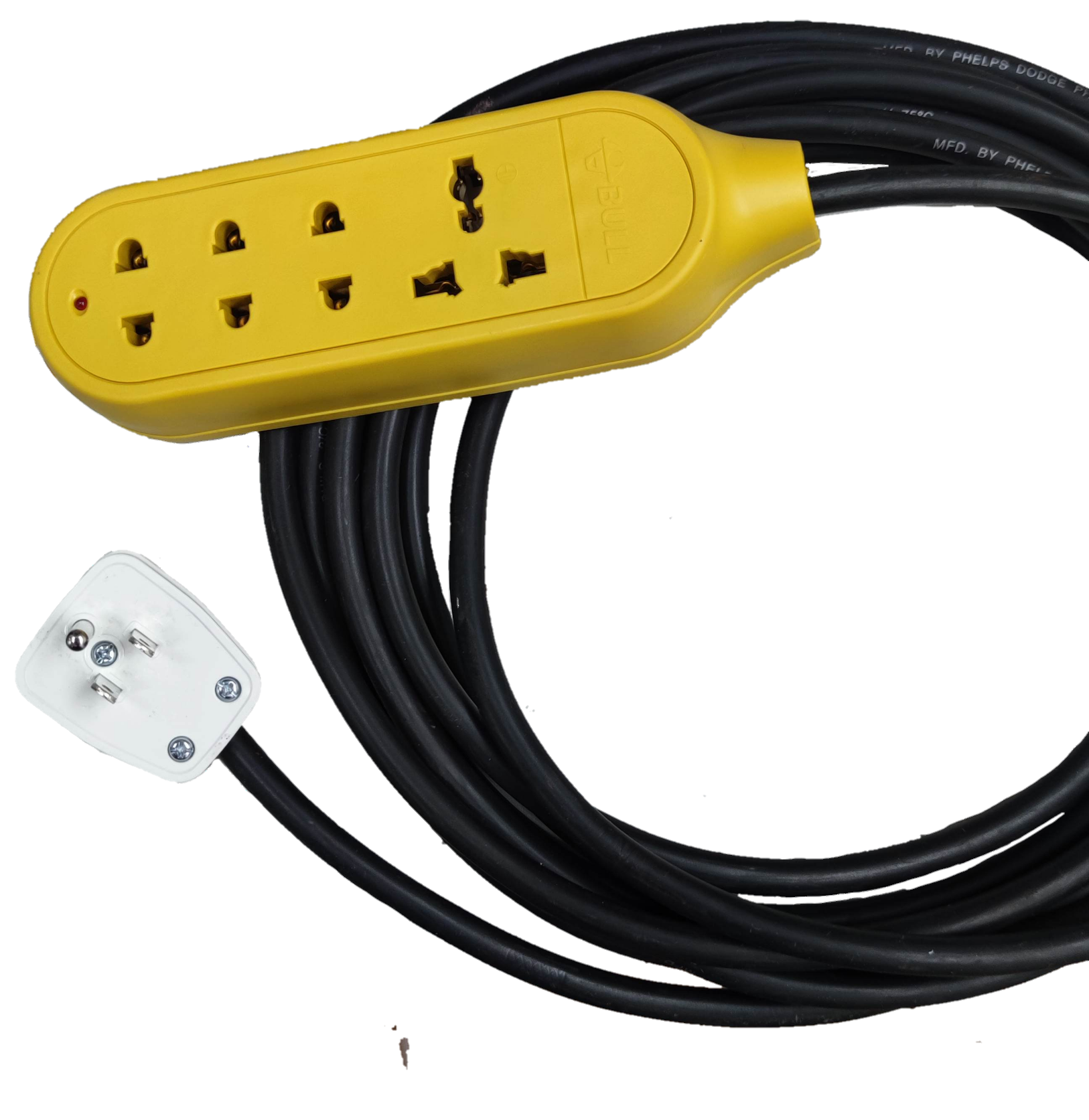 Royal Cord Bull GNTP-C5 extension yellow power strip with multiple sockets and black heavy-duty cord