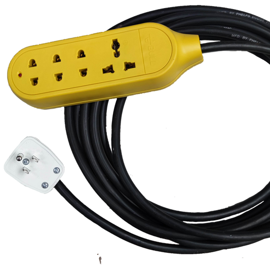 Royal Cord Bull GNTP-C5 extension yellow power strip with multiple sockets and black heavy-duty cord