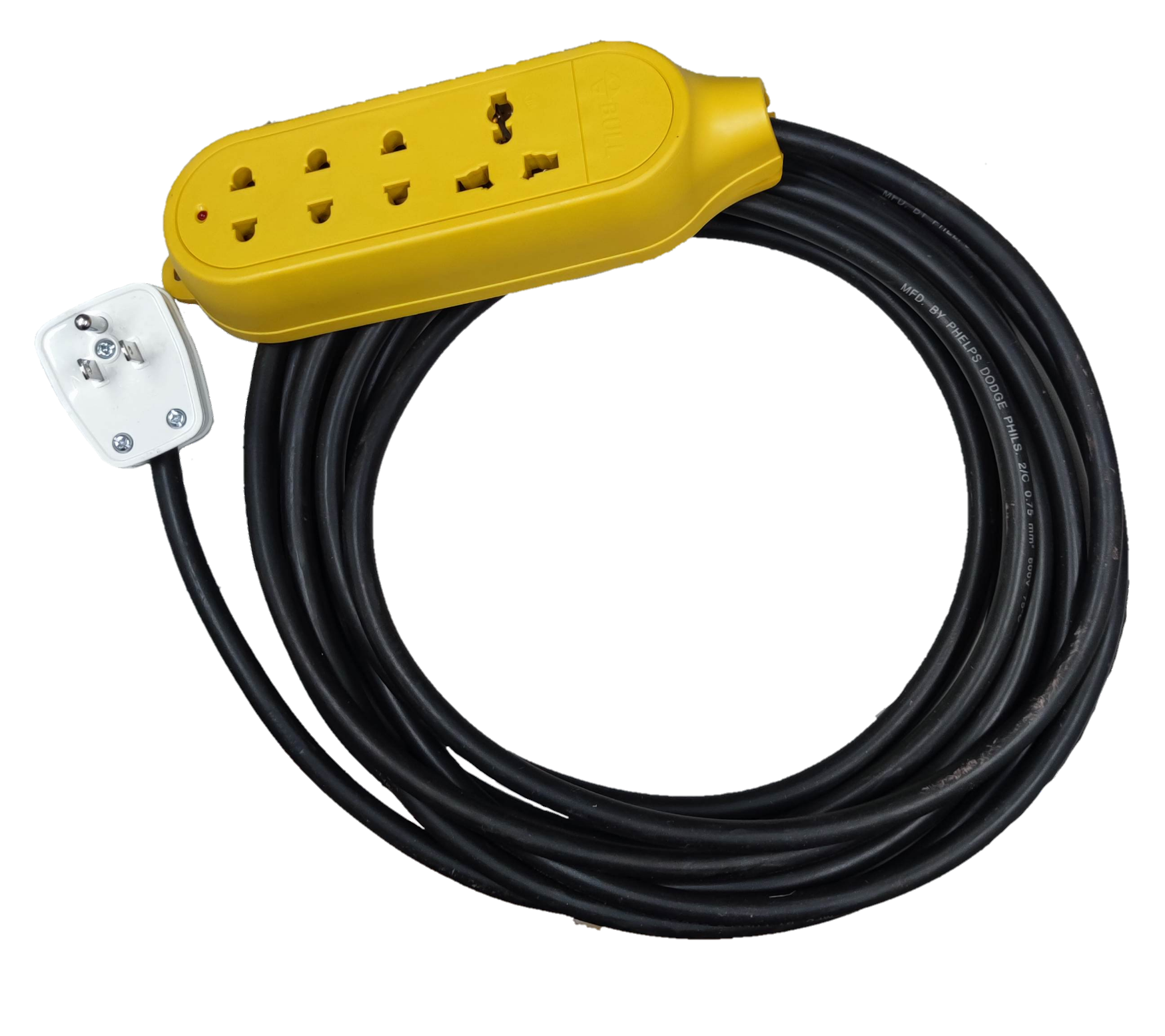 Yellow Royal Cord Bull GNTP-C5 extension power strip with multiple outlets and long black cord