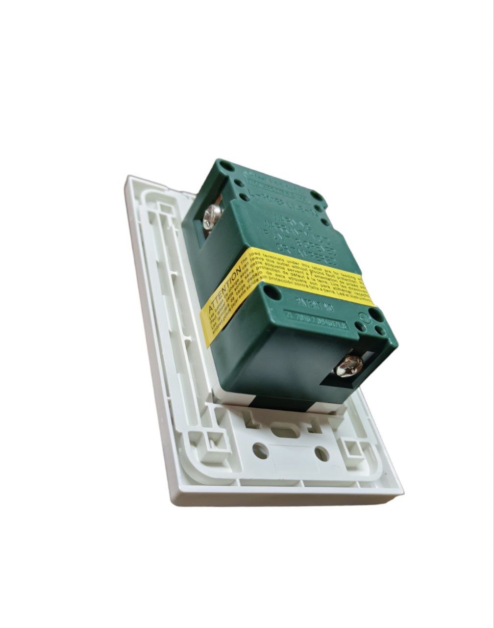 Royu GFCI Outlet 2 Gang with Ground 20A showing back side with mounting and wiring terminal