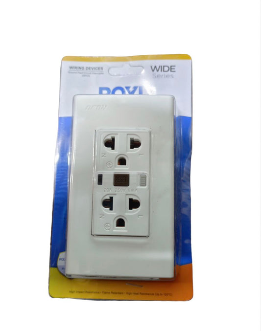 Royu GFCI Outlet 2 Gang with Ground 20A white electrical wall socket in packaging