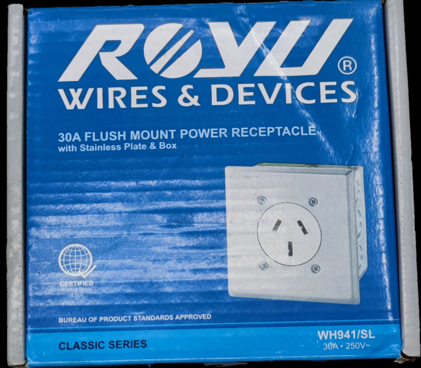 Electx Electrical Supply industrial 30A power outlet flush mount with stainless plate and box
