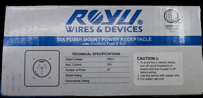 Electx Electrical Supply industrial 30A power outlet flush mount power receptacle with stainless plate and box