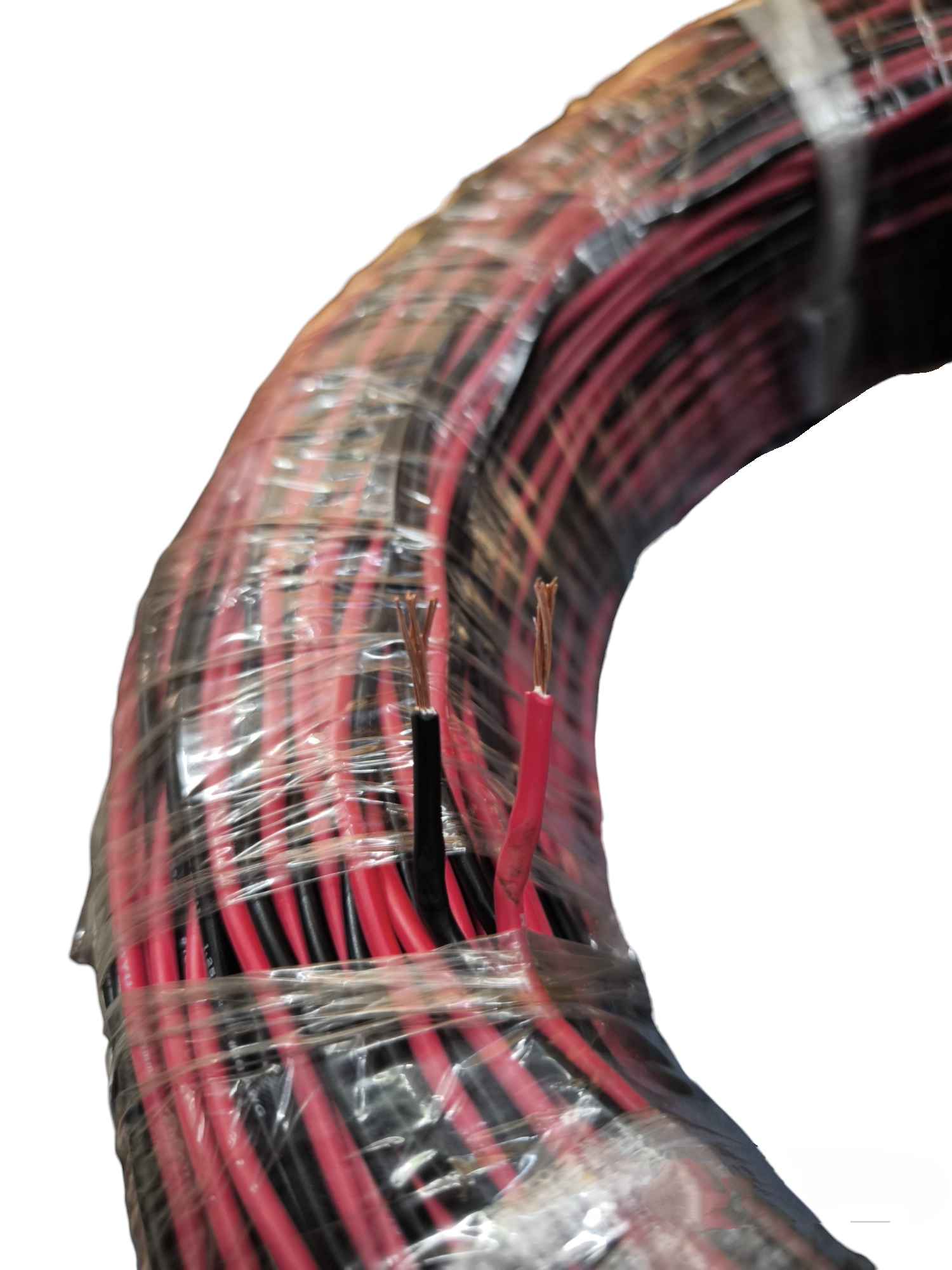 Royu AWG16 Twisted Wire Red and Black 1 Roll with exposed copper ends wrapped in plastic