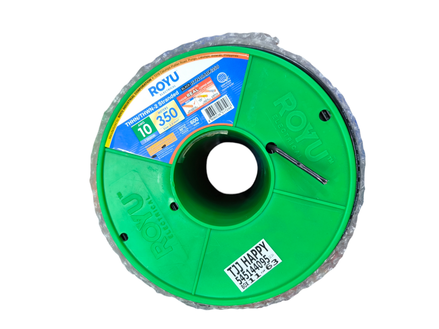 Royu 5.5mm Stranded Wire AWG 10/7 Pre Cut THHN/THWN (30 Meters) Black